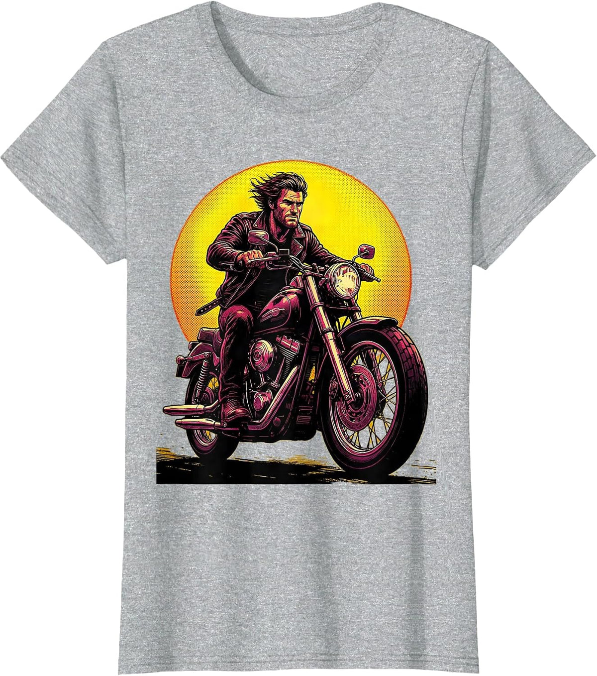 Rugged Rider Sunset Motorcycle Graphic Tee T-Shirt - Heather Grey