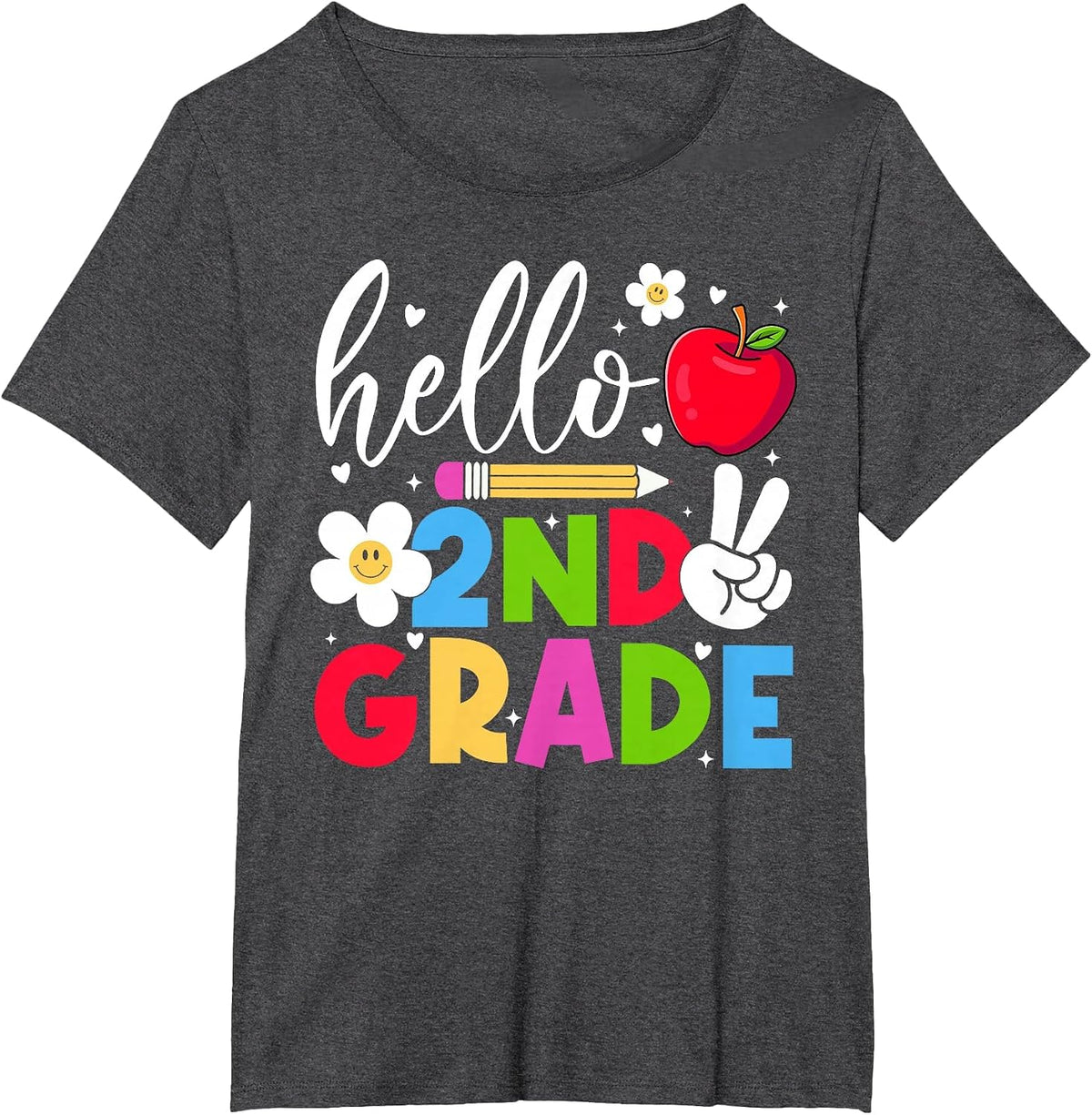 Back to School Hello Second Grade Team 2nd Grade Boy Girl T-Shirt - Dark Heather Grey