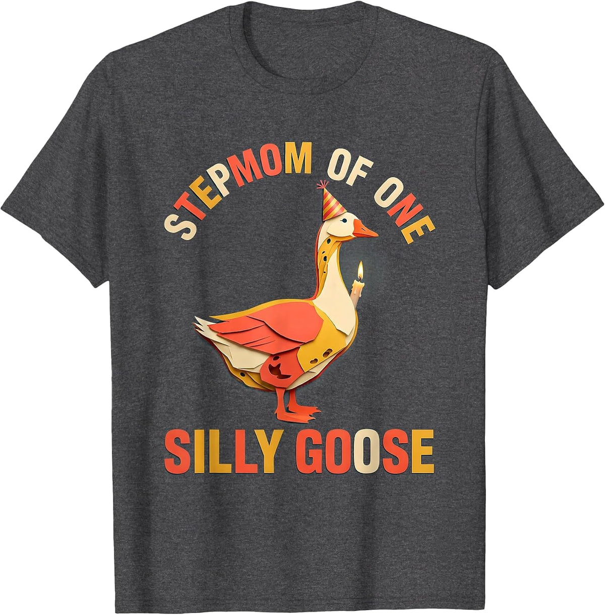 Men's Stepmom of One Silly Goose Paper Cutout Family Matching T-Shirt - Dark Heather Grey