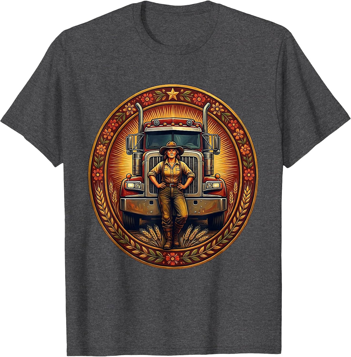 Labor Day Truck Driver Big Rig Illustration T-Shirt - Dark Heather Grey