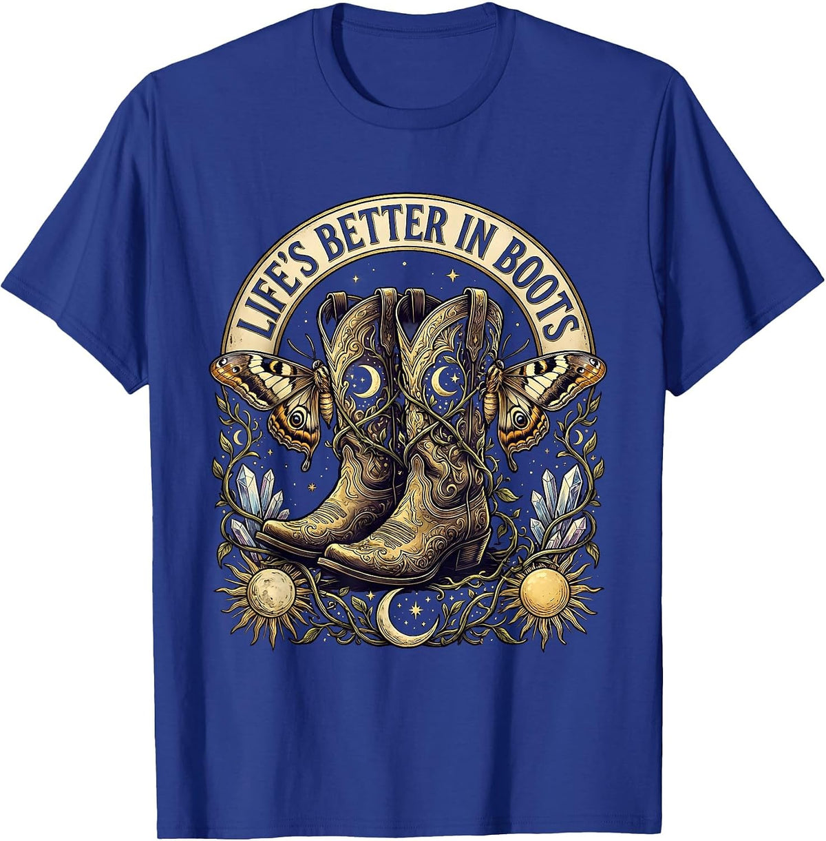 Life's Better In Boots Cowgirl Design T-Shirt - Royal Blue