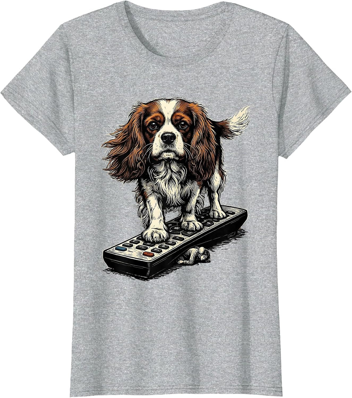 Cavalier King Charles Spaniel Linocut Dog Owner Humor T-Shirt - Heather Grey