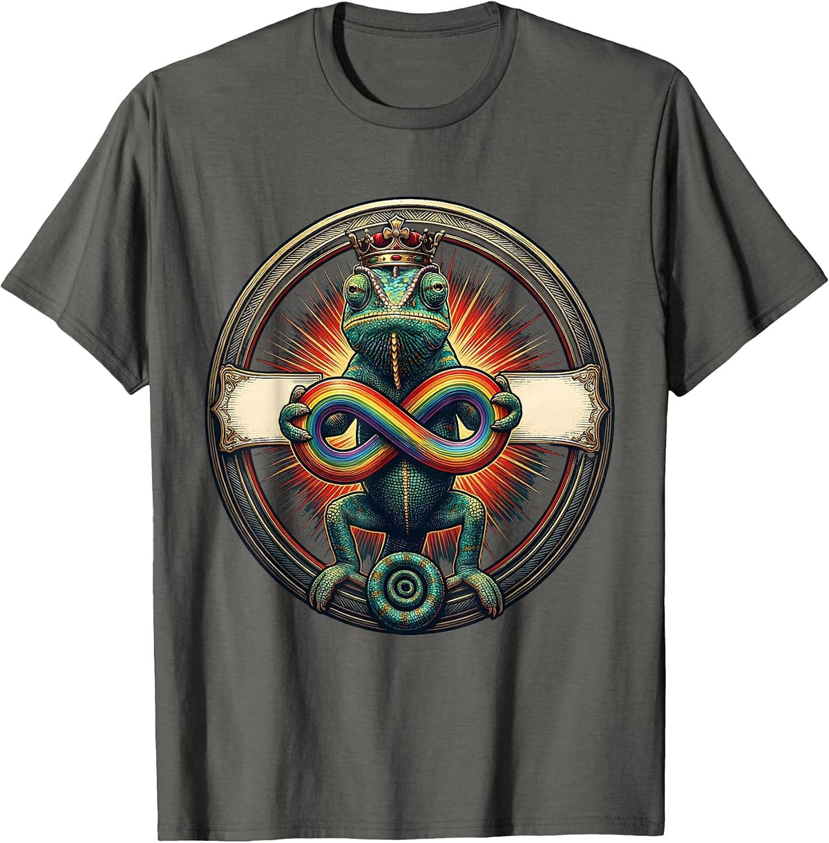 Men's Crowned Chameleon Monarch Meme Funny Autistic Humor T-Shirt - Asphalt Grey