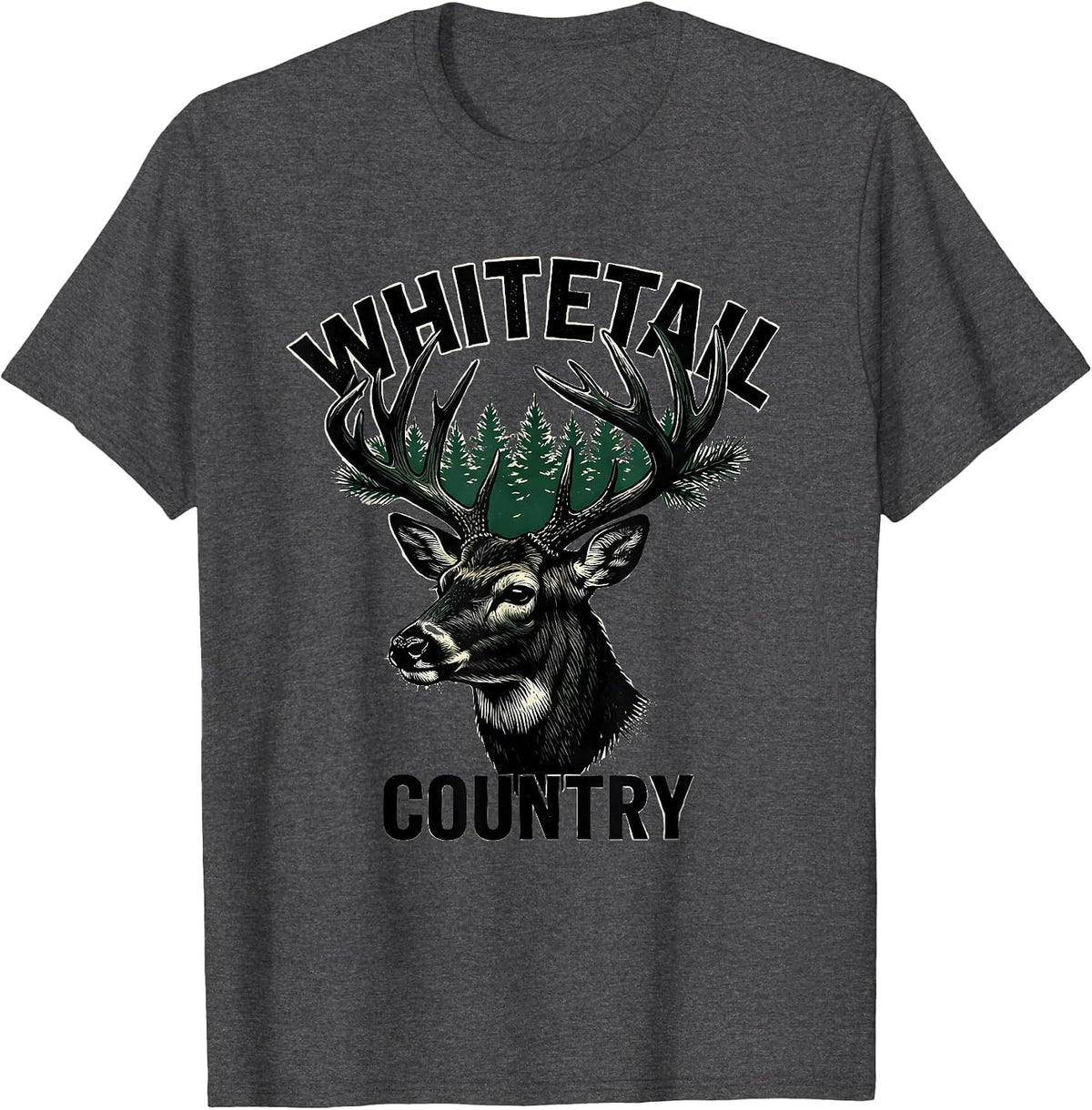 Men's Whitetail Country Linocut Forest Wildlife Animal Lover Art T-Shirt - Dark Heather Grey