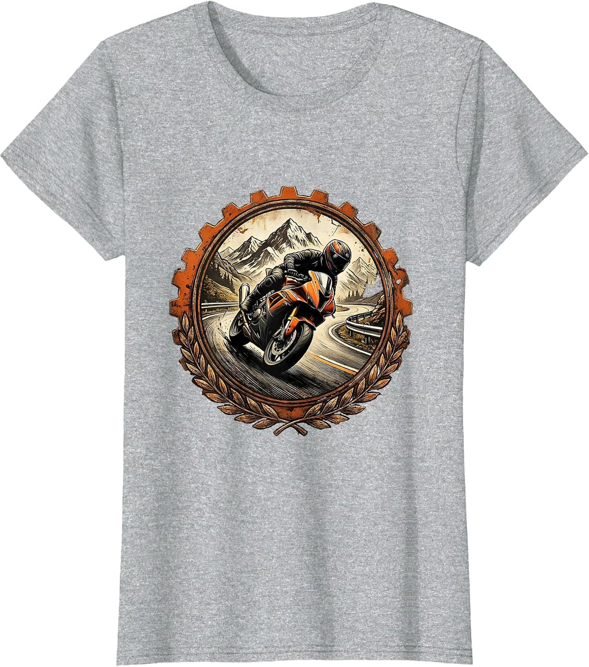 Women's Motorcycle Mountain Curve Lean Riding Graphic T-Shirt - Heather Grey