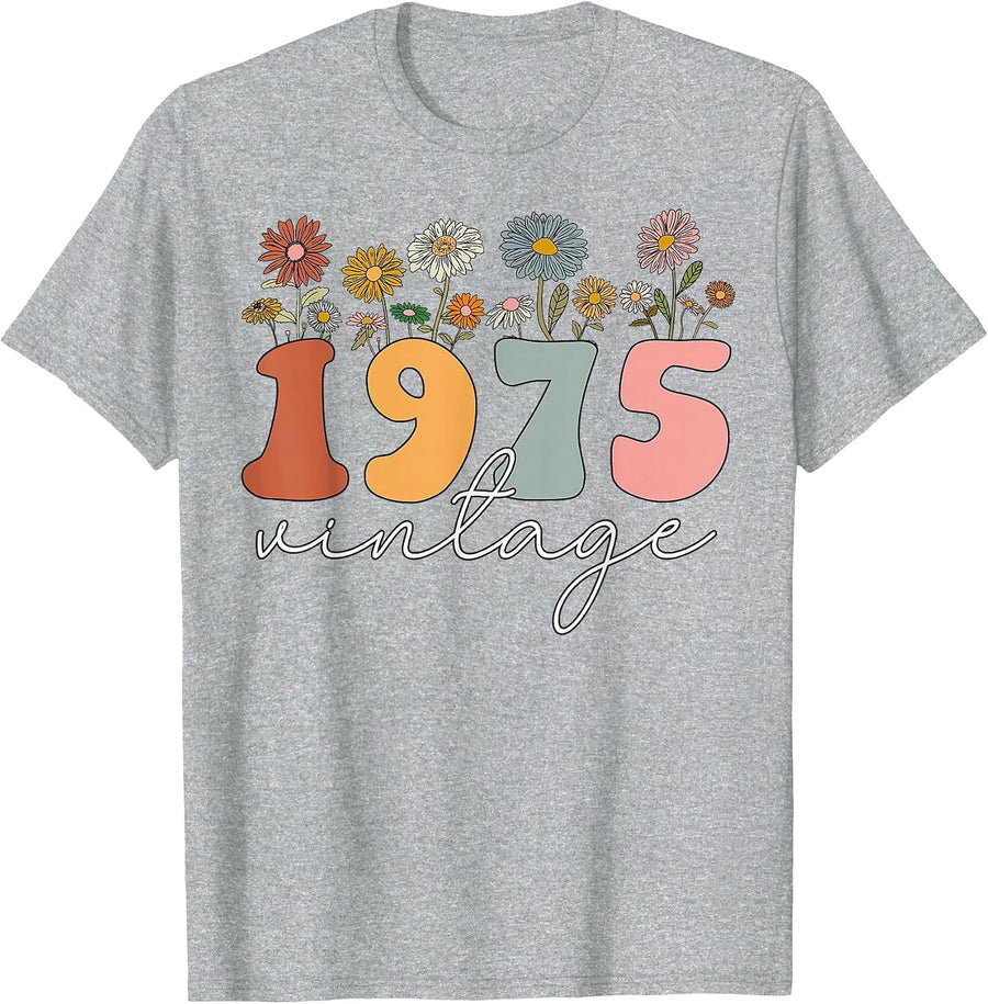 Vintage 1975 Wildflower Floral 49th Birthday Women Girls T-Shirt - Heather Grey