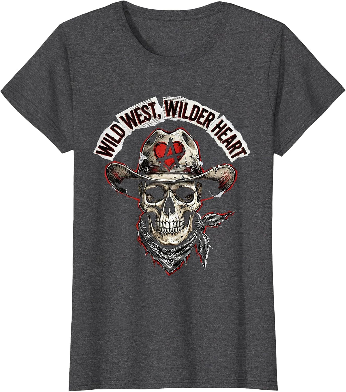 Women's Wild West Wilder Heart Western Design T-Shirt - Dark Heather Grey