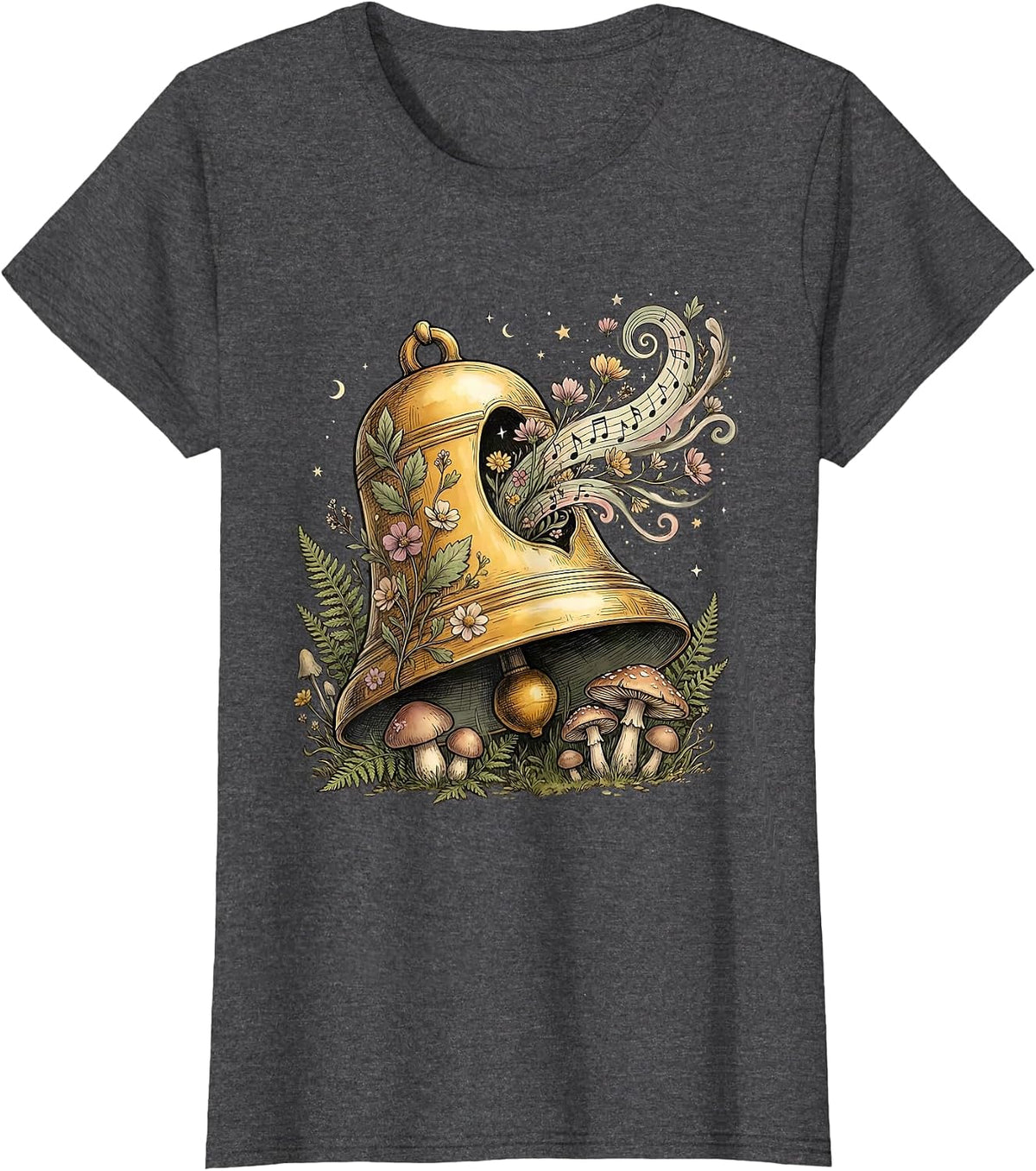 Women's 2nd Grade Teacher Ringing Bell Musical Notes T-Shirt - Dark Heather Grey
