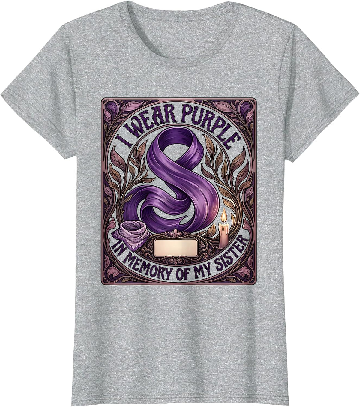 I Wear Purple In Memory Of My Sister Memorial Art Nouveau T-Shirt - Heather Grey