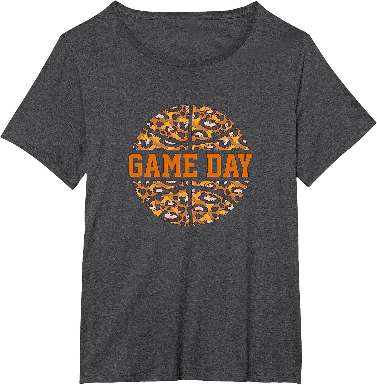Basketball Game Day with Leopard Pattern Funny Game T-Shirt - Dark Heather Grey