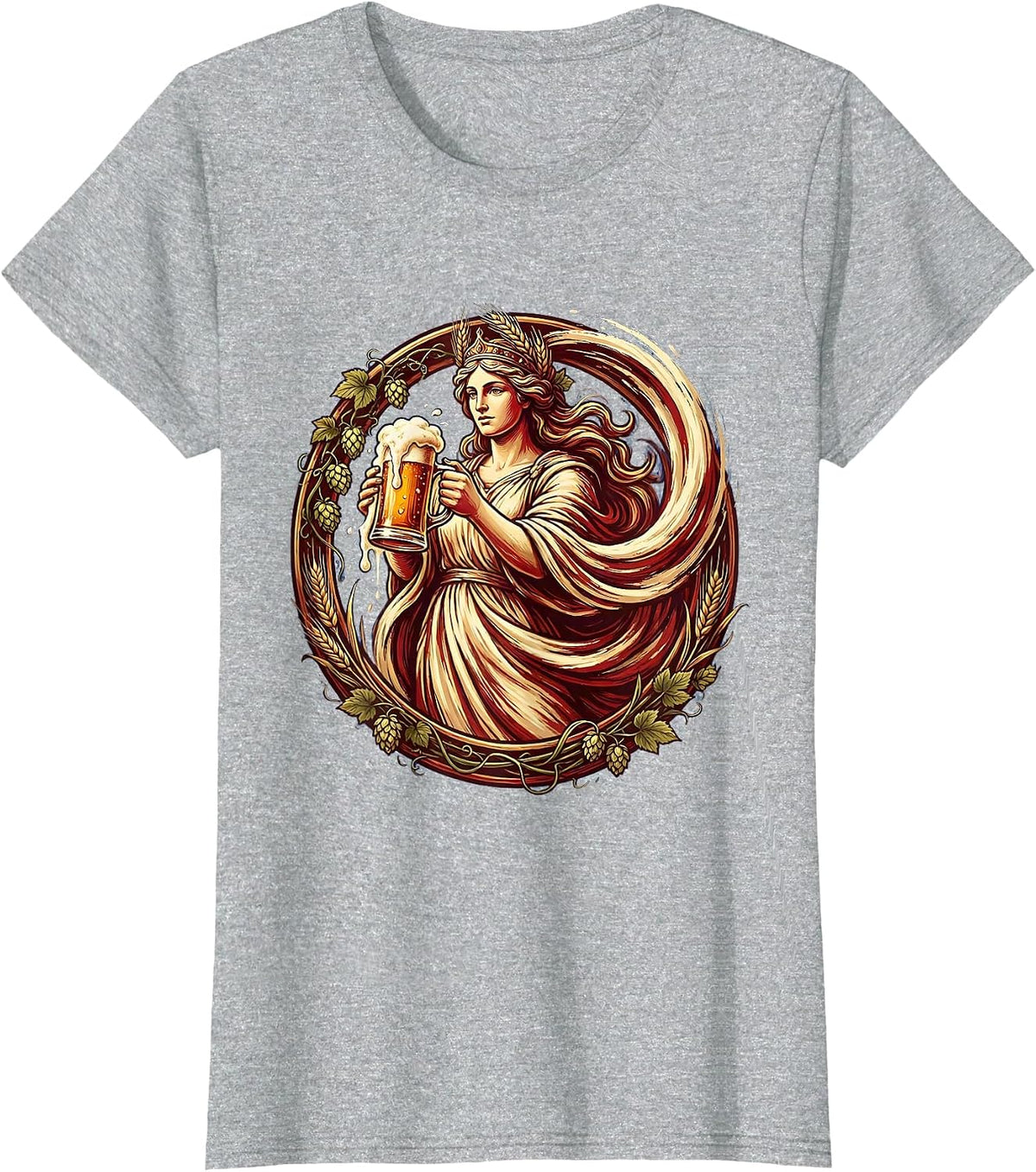 Beer Goddess Overflowing Stein Illustration T-Shirt - Heather Grey