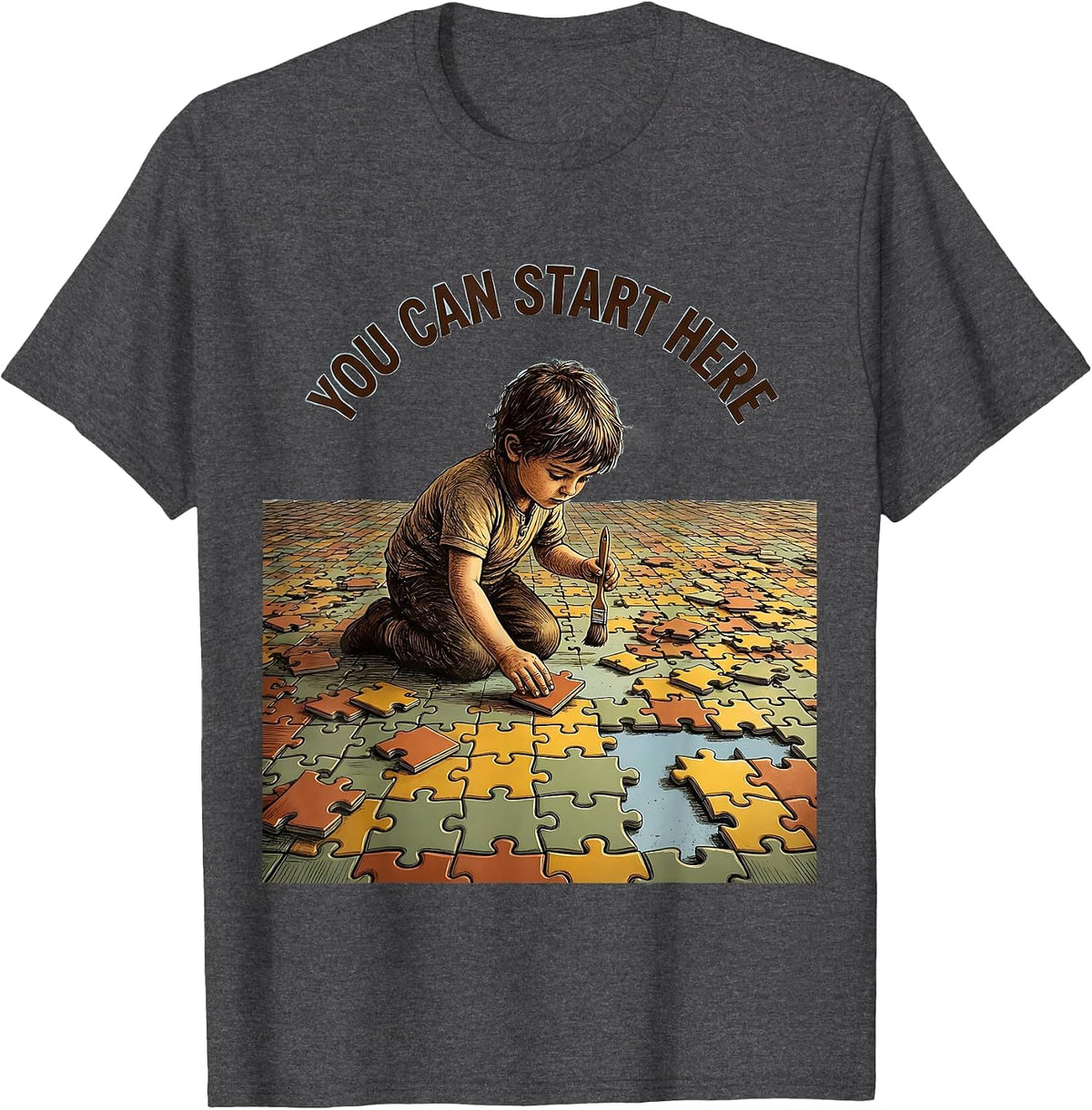 You Can Start Here Motivational Teacher Affirmation T-Shirt - Dark Heather Grey