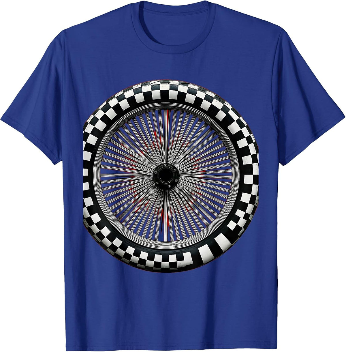 Men's Motorcycle Wheel Checkered Tire Tread Graphic T-Shirt - Royal Blue