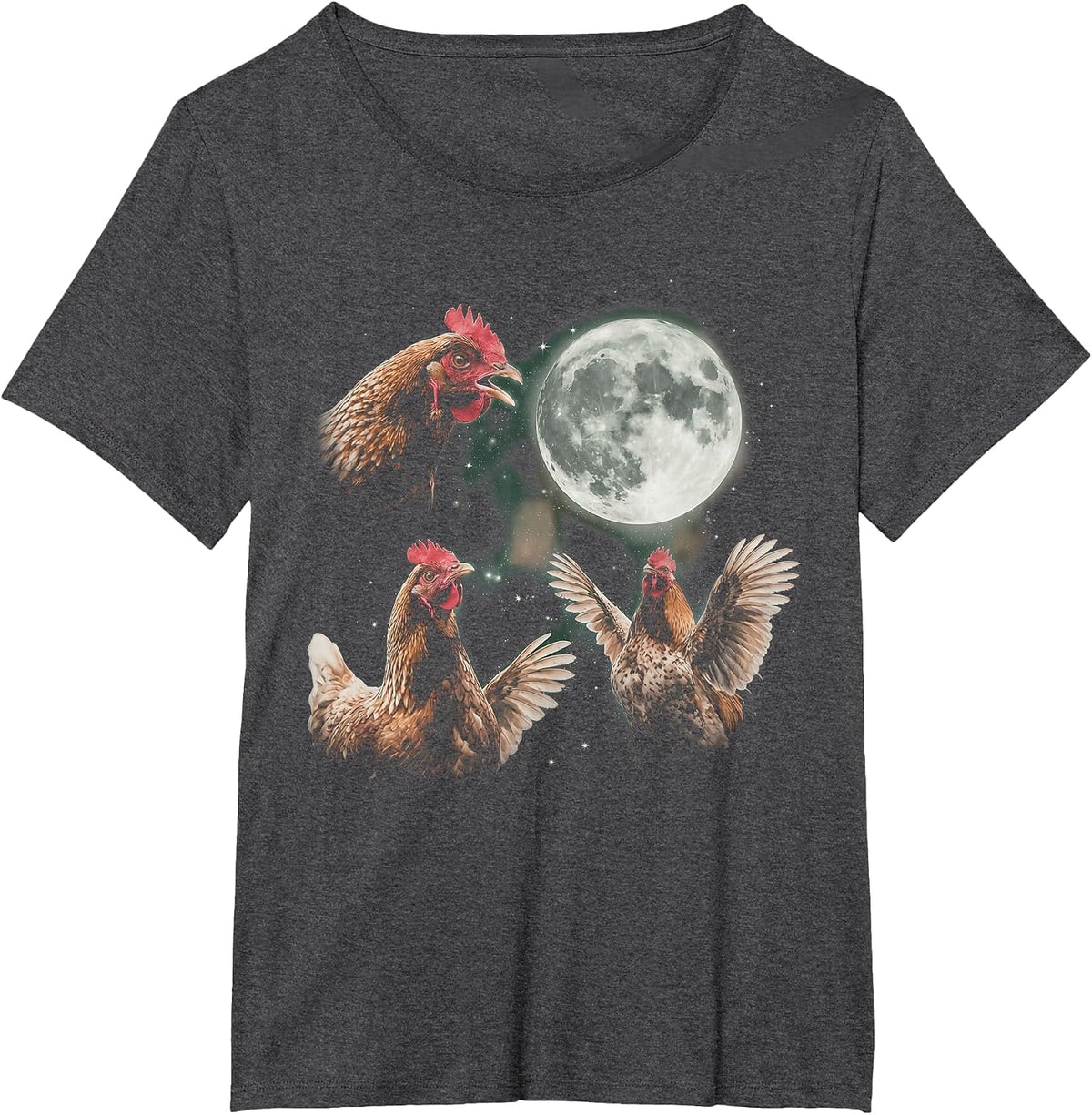 Chicken Howling at Moon Vintage 90s Graphic Animal Lover T-Shirt - Dark Heather Grey