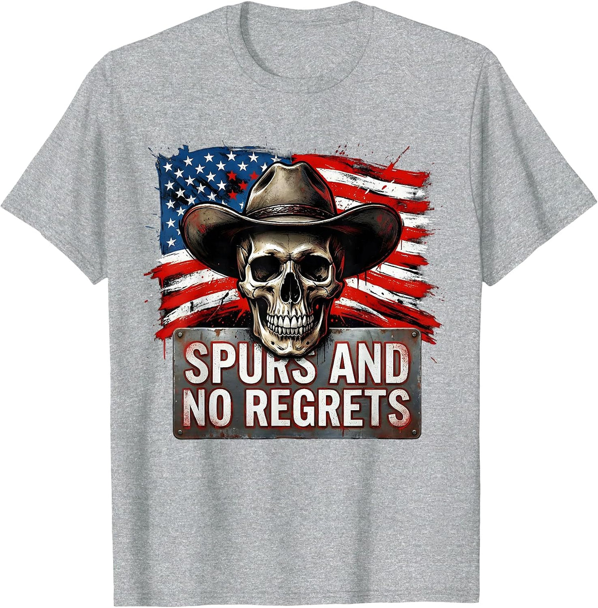 Men's Spurs and No Regrets Western Cowboy Design T-Shirt - Heather Grey