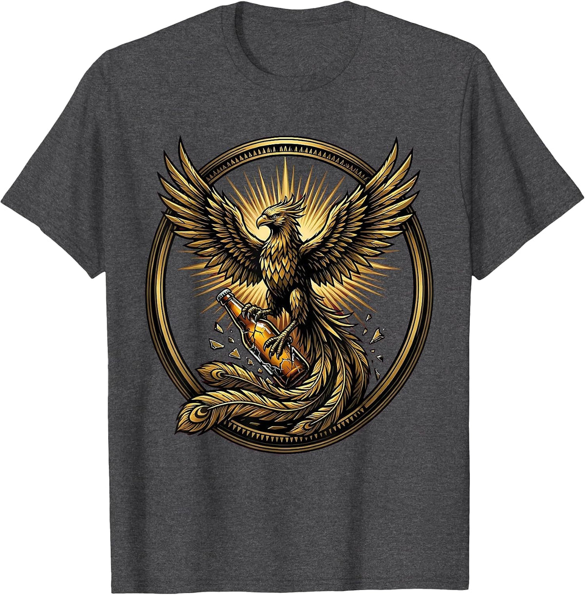 Phoenix Rising From Broken Beer Bottle Graphic T-Shirt - Dark Heather Grey