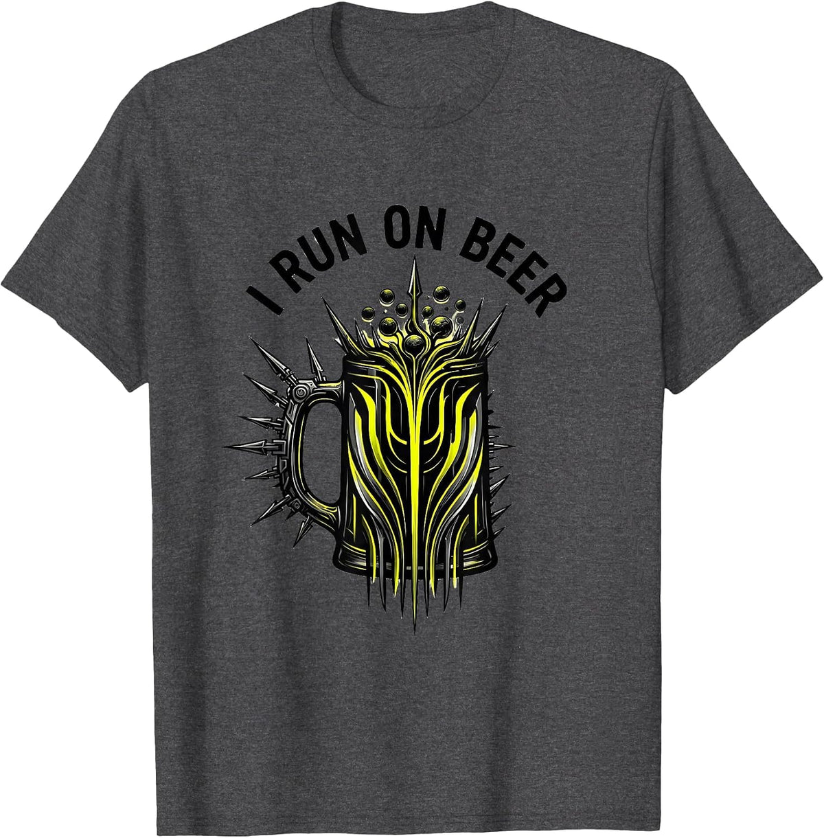 I Run On Beer Funny Drinking Design T-Shirt - Dark Heather Grey