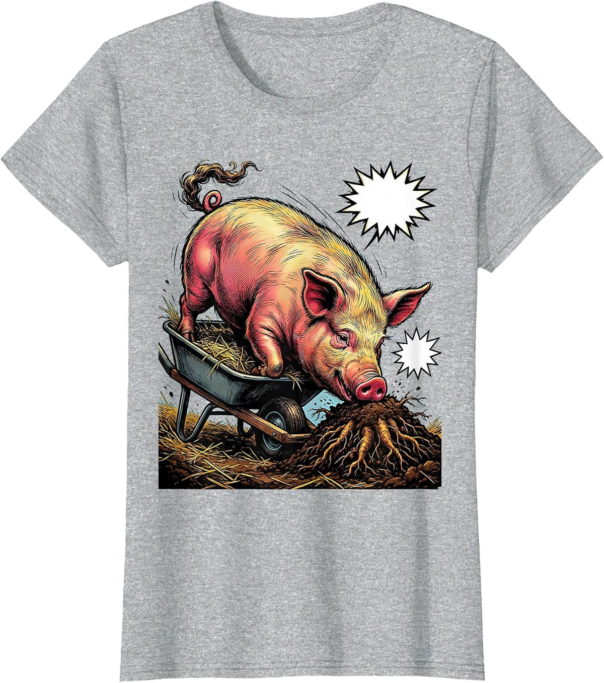 Women's Potbellied Pig Comic Book Farm Animal Lover T-Shirt - Heather Grey