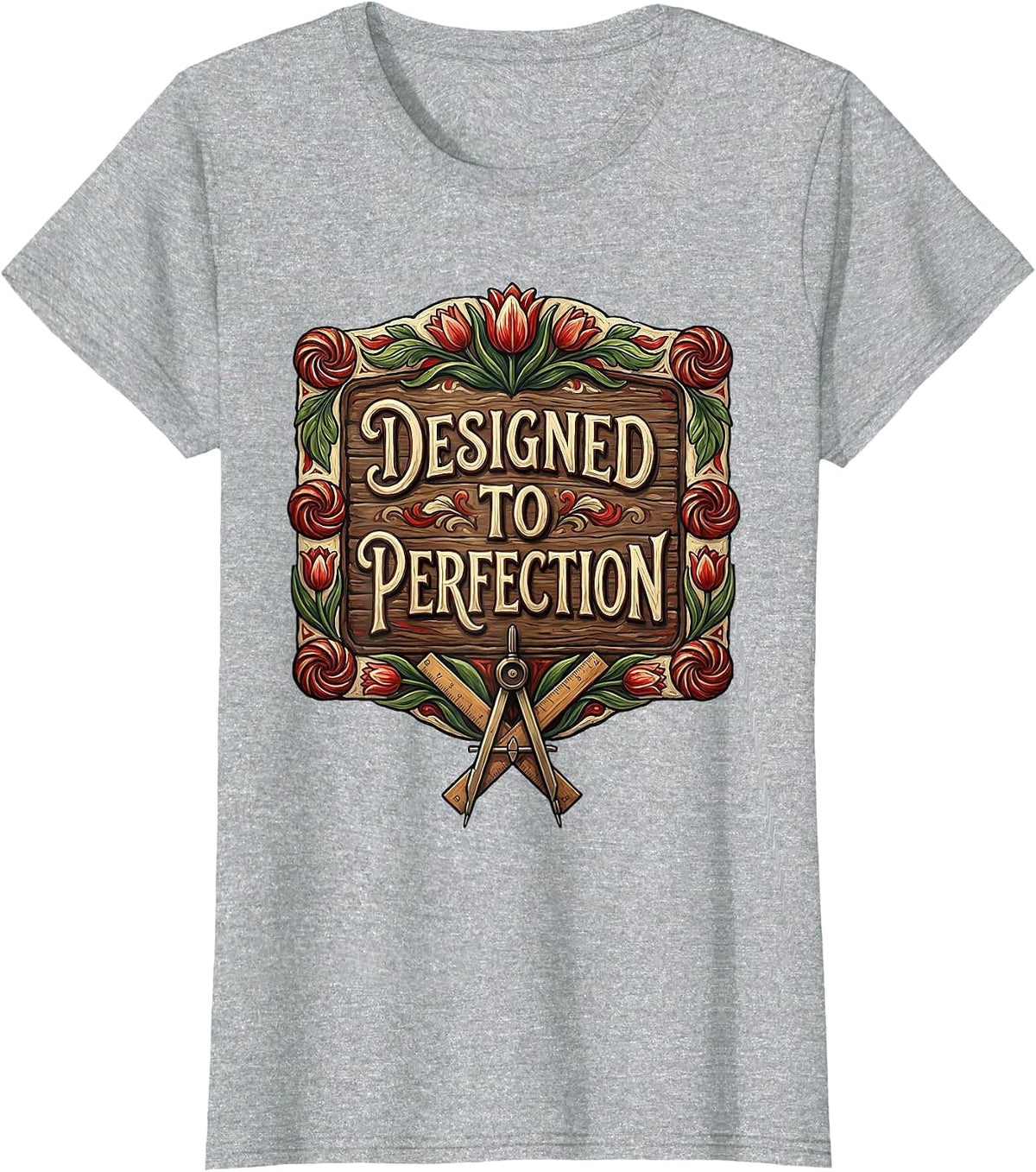 Designed to Perfection Bold Statement Graphic T-Shirt - Heather Grey