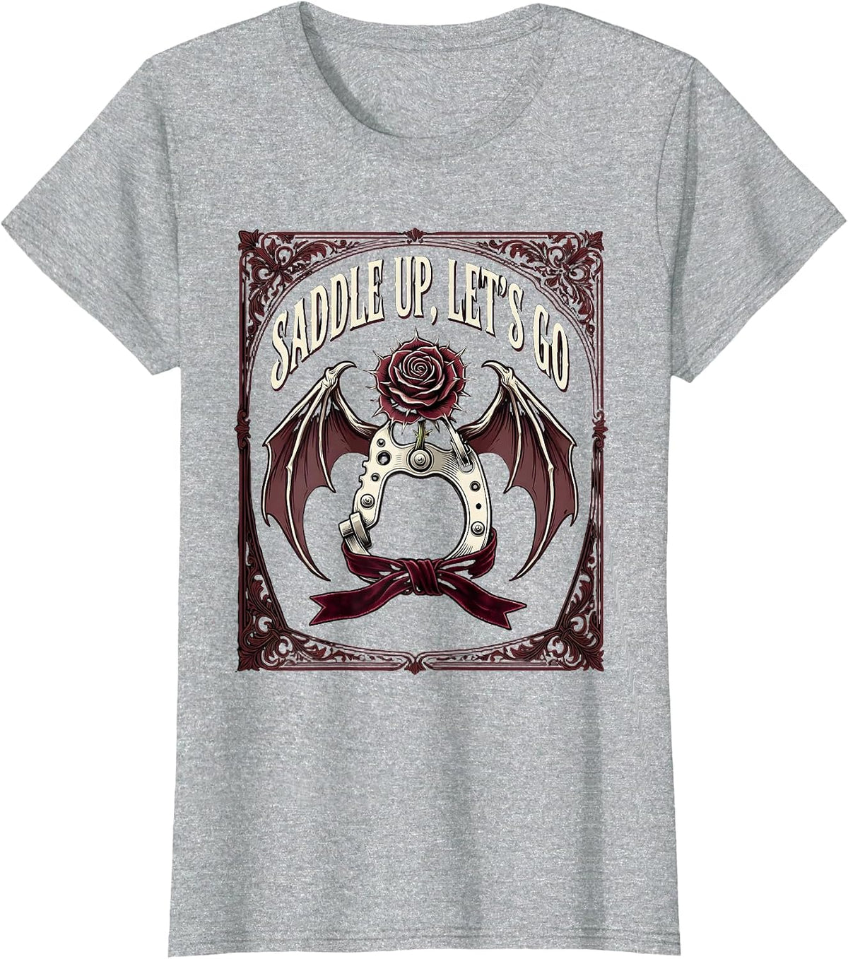 Women's Saddle Up Lets Go Western Cowboy Design T-Shirt - Heather Grey