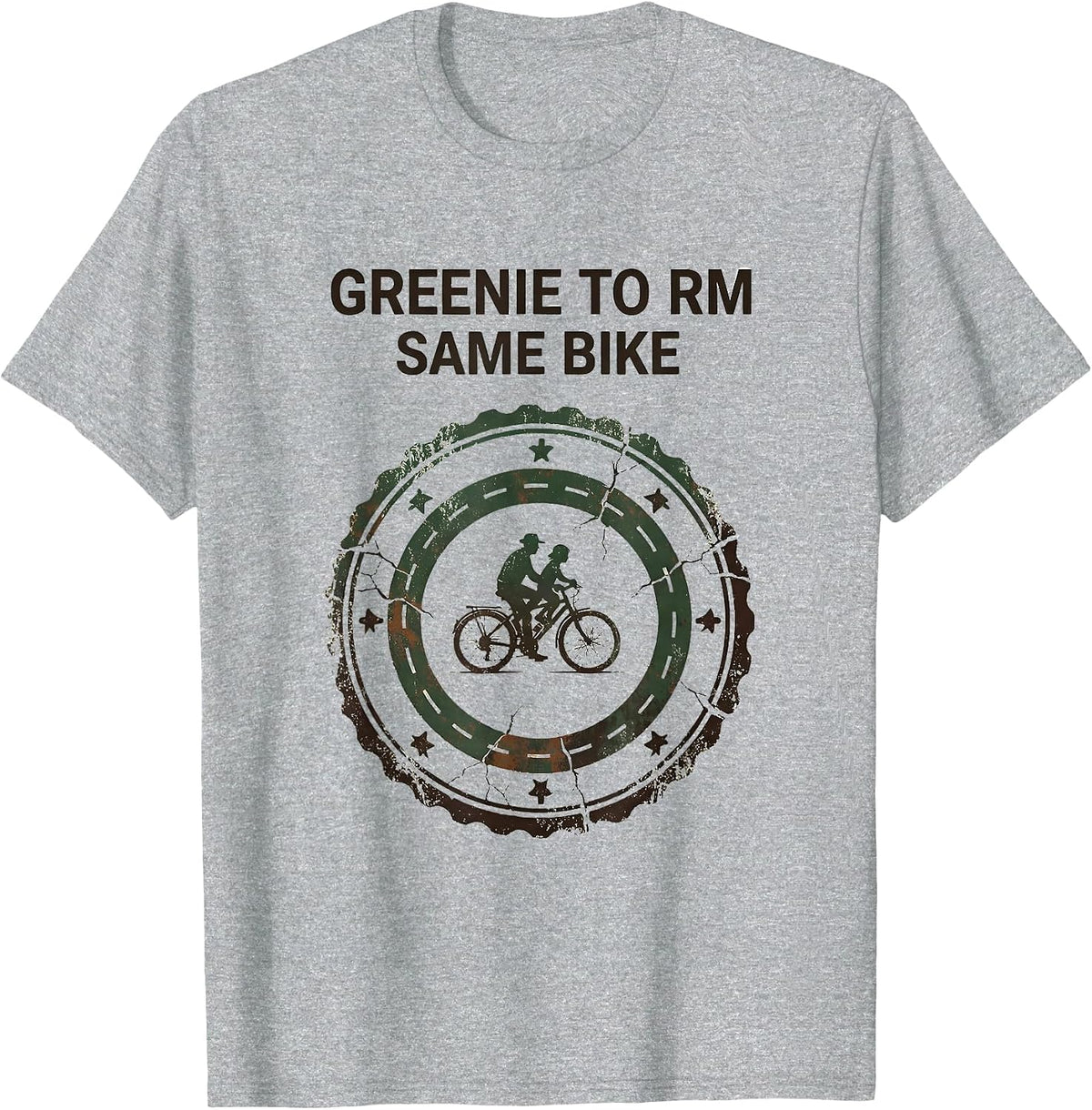 Men's Greenie To RM Same Bike Vintage LDS Missionary Humor Gift T-Shirt - Heather Grey