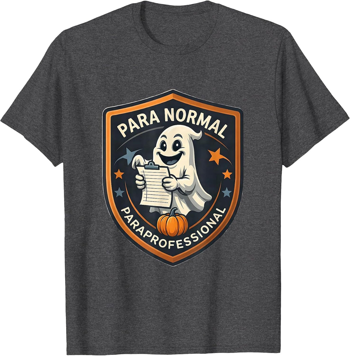 Men's Para Normal Paraprofessional Grinning Ghost Halloween T-Shirt - Dark Heather Grey