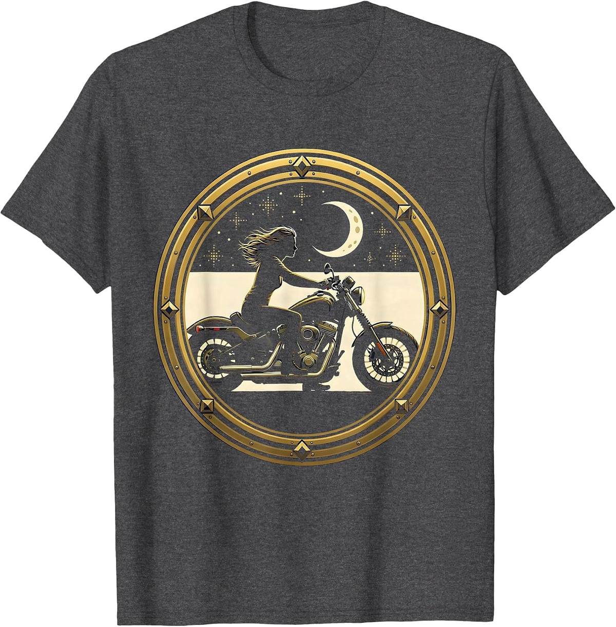 Biker Under the Stars Motorcycle Night Ride T-Shirt - Dark Heather Grey