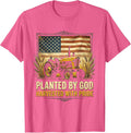 Planted By God, Harvested With Pride Vintage Tractor Design T-Shirt - Pink Heather