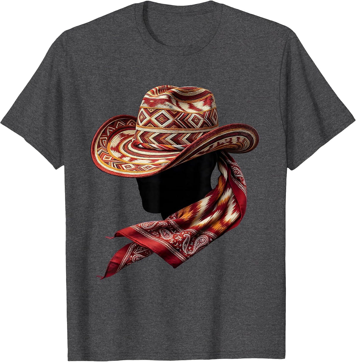 Cowboy Hat Bandana Blowing in the Wind Design T-Shirt - Dark Heather Grey