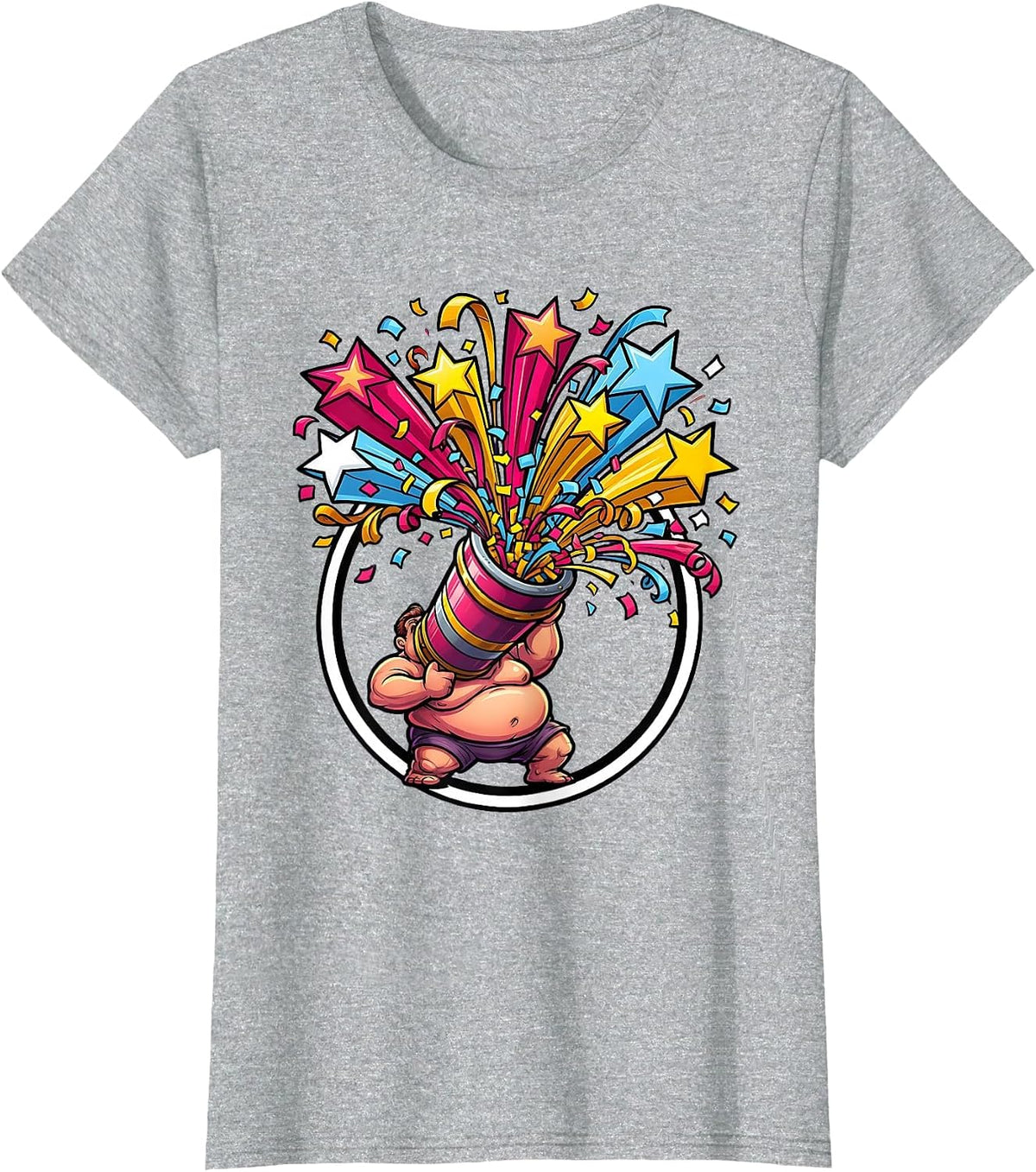 Confetti Cannon Burst Celebration Graphic Tee T-Shirt - Heather Grey