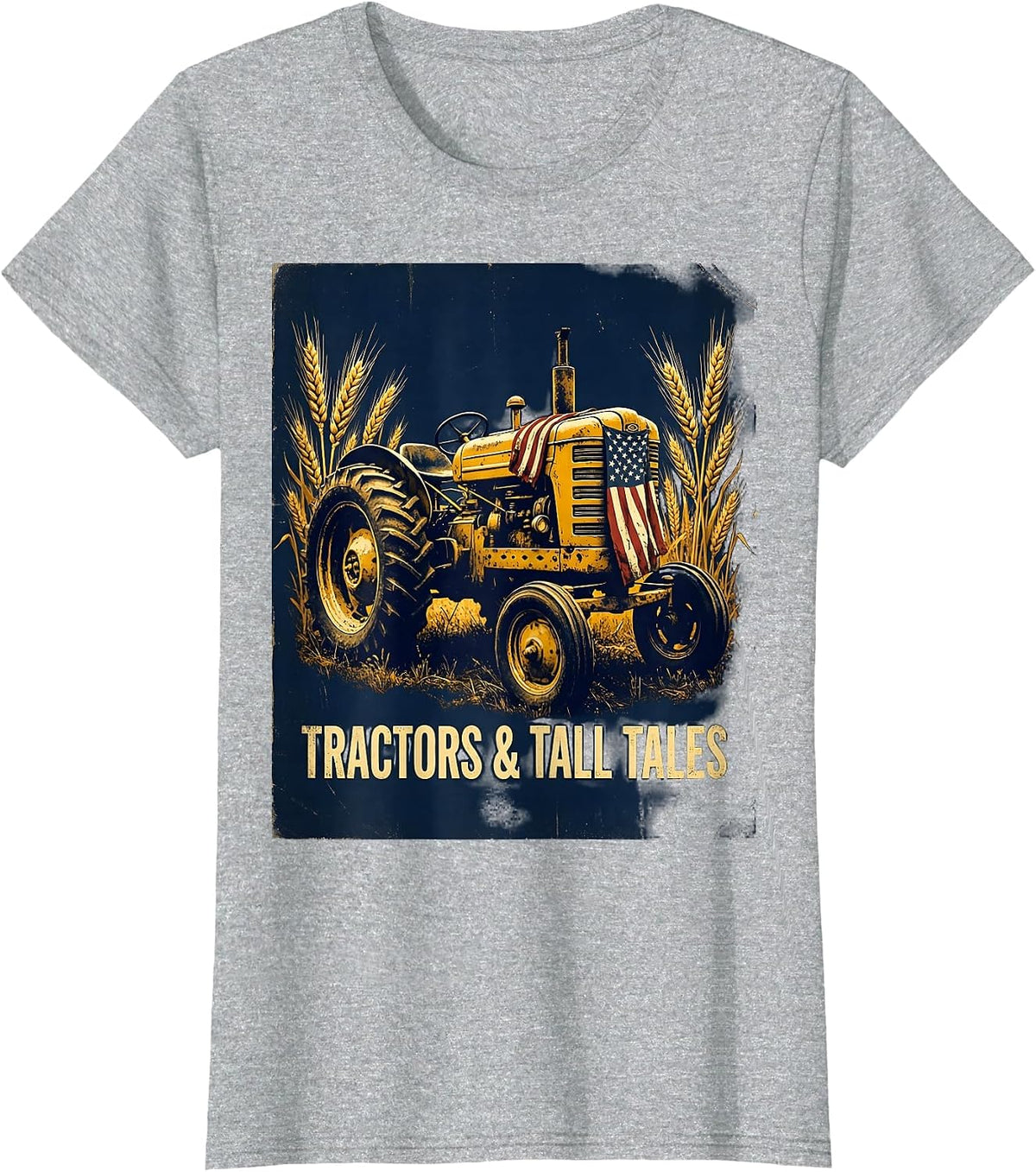 Tractors & Tall Tales Vintage Farmer Design T-Shirt - Heather Grey