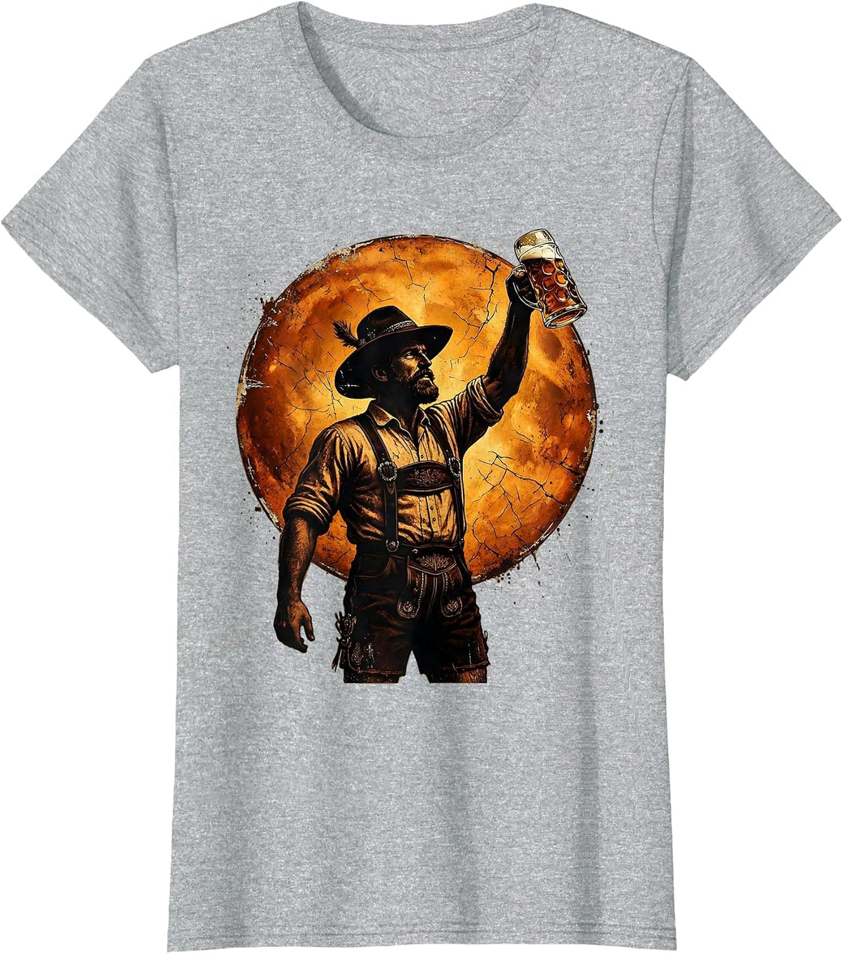 Oktoberfest Beer Silhouette Sunset Graphic T-Shirt - Heather Grey