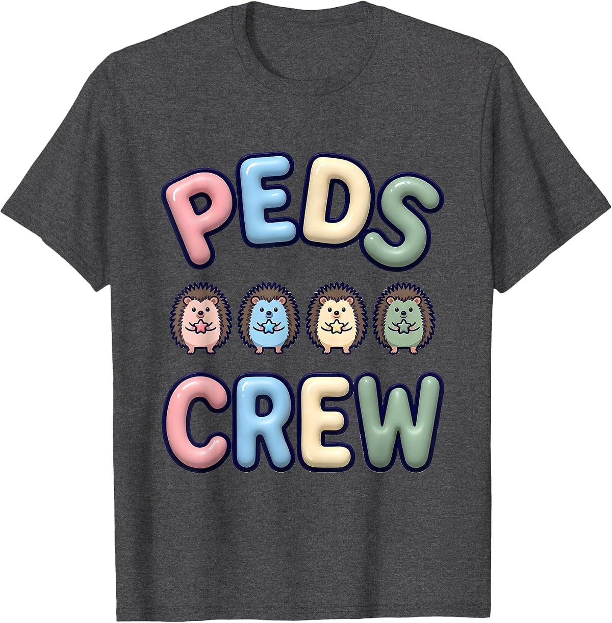 PEDS Crew Cute Hedgehog Pediatric NICU Nurse Crew Pride T-Shirt - Dark Heather Grey