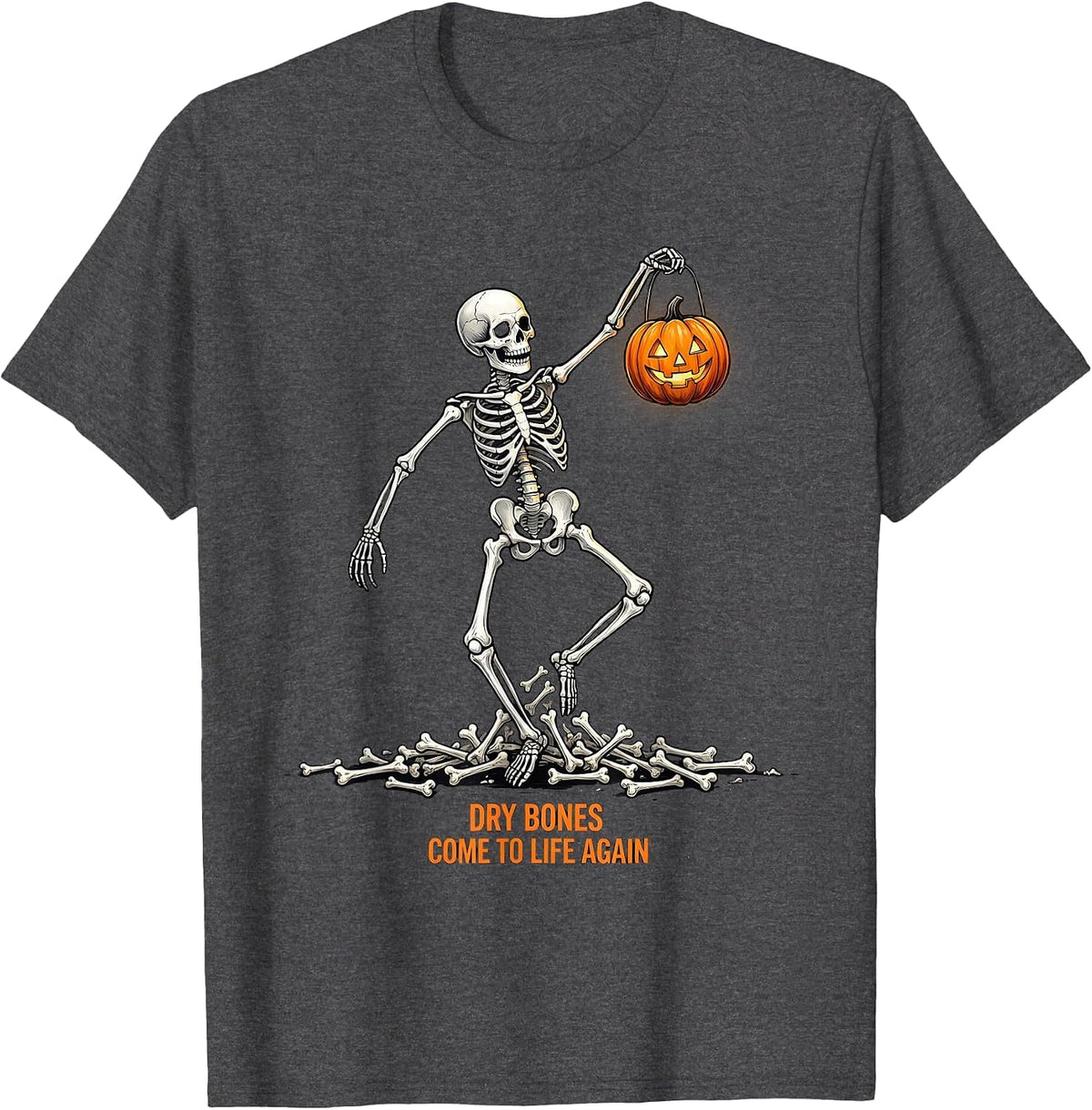 Men's Dry Bones Come to Life Again Christian Skeleton Halloween T-Shirt - Dark Heather Grey