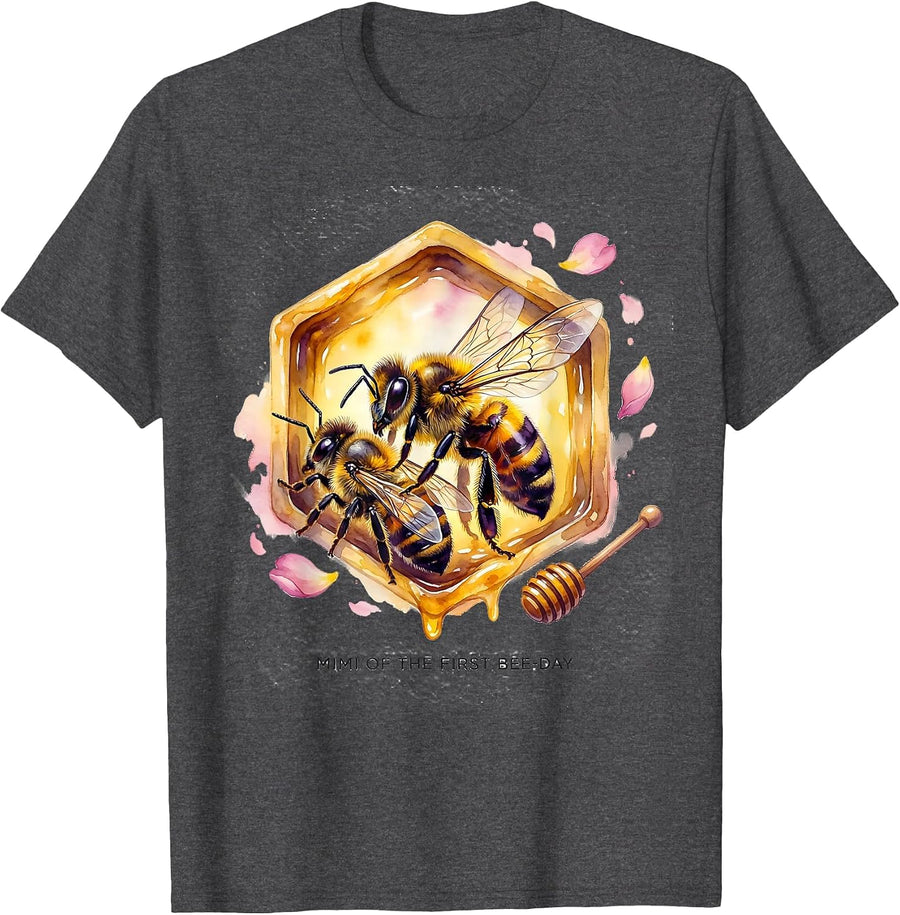 Men's Mimi Of The First Bee-Day Cute Watercolor Bee Birthday T-Shirt - Dark Heather Grey