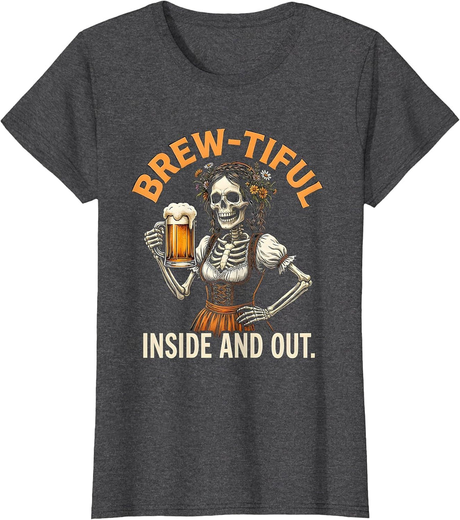Women's Brew-tiful Inside And Out Oktoberfest Design T-Shirt - Dark Heather Grey