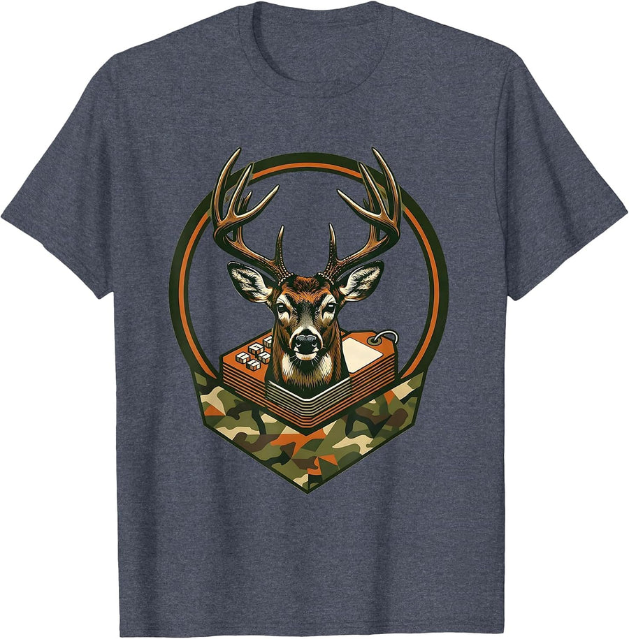Sealed Buck Badge Camo Deer Hunting Dad Humor T-Shirt - Heather Blue