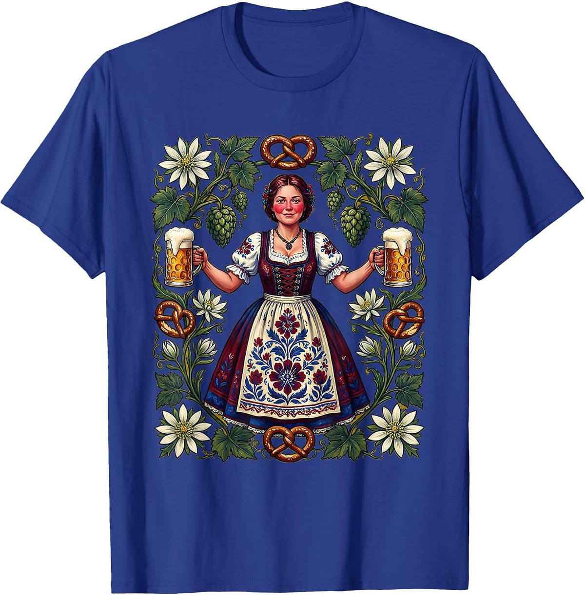 Men's Bavarian Beer Maiden Oktoberfest Illustration T-Shirt - Royal Blue