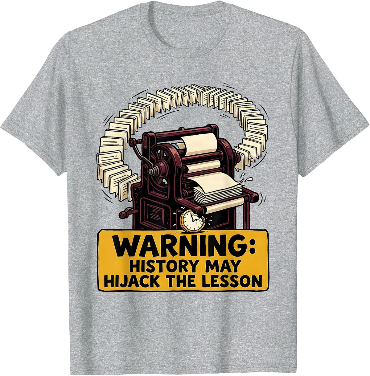 Men's Warning: History May Hijack The Lesson Funny History Teacher T-Shirt - Heather Grey