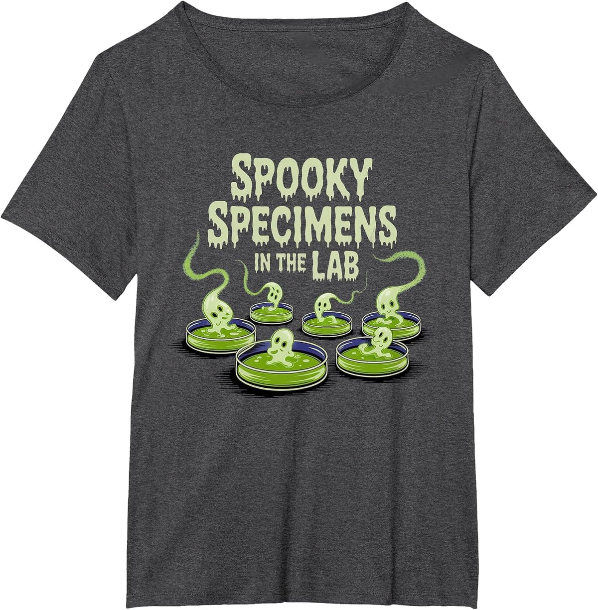 Spooky specimens in the lab, Biology, Microbiology Halloween T-Shirt - Dark Heather Grey