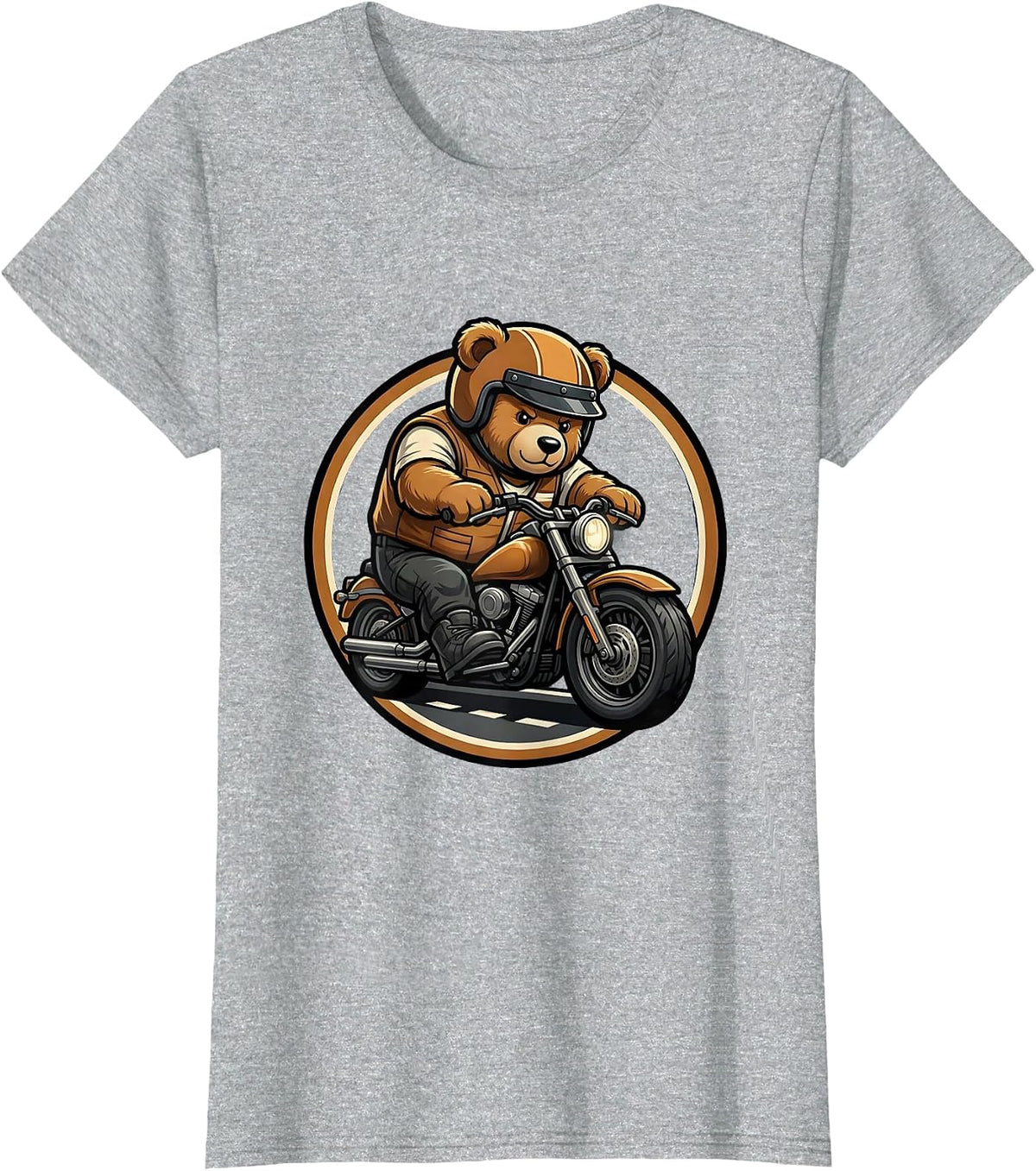 Women's Teddy Bear Motorcycle Open Road Graphic Tee T-Shirt - Heather Grey
