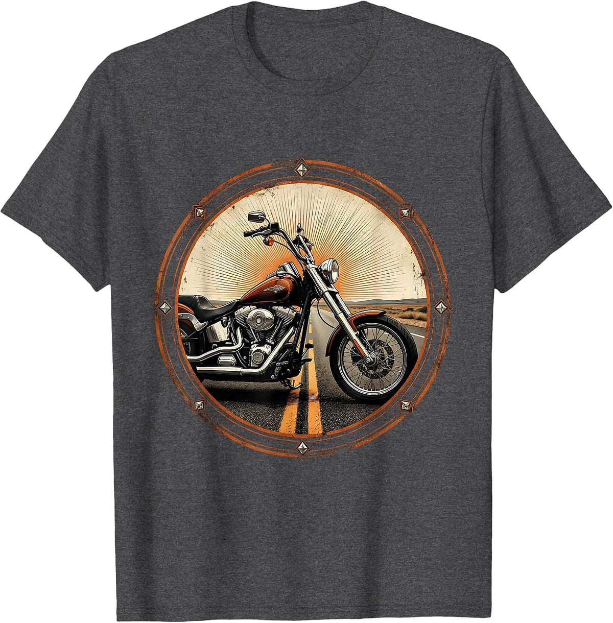 Vintage Chopper Open Highway Motorcycle Graphic T-Shirt - Dark Heather Grey