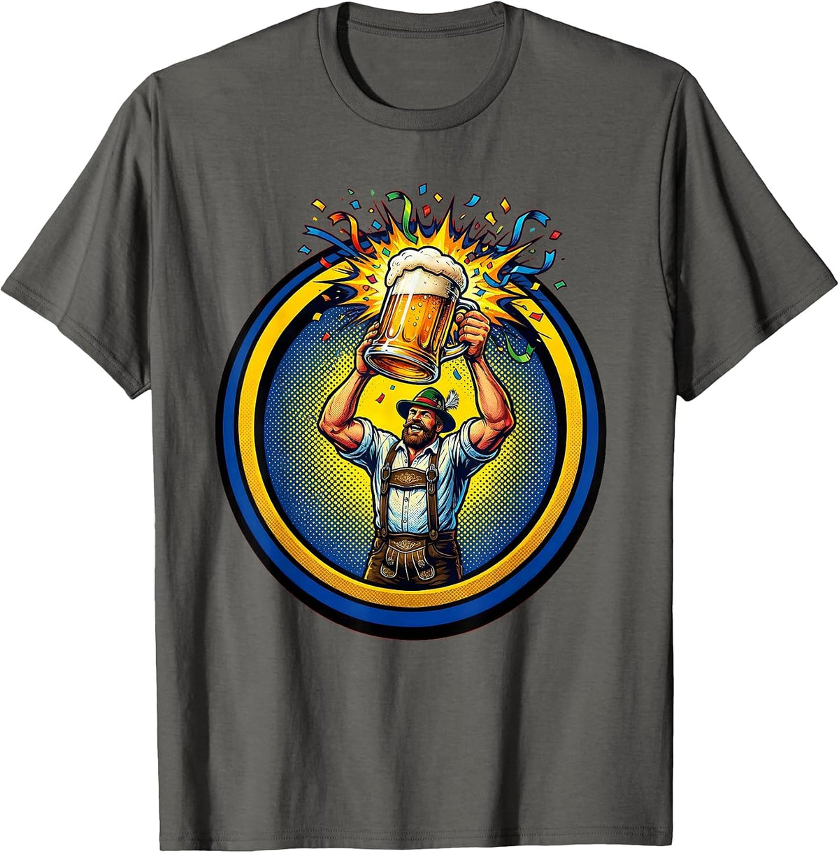 Men's Oktoberfest Bavarian Confetti Beer Stein Celebration T-Shirt - Asphalt Grey