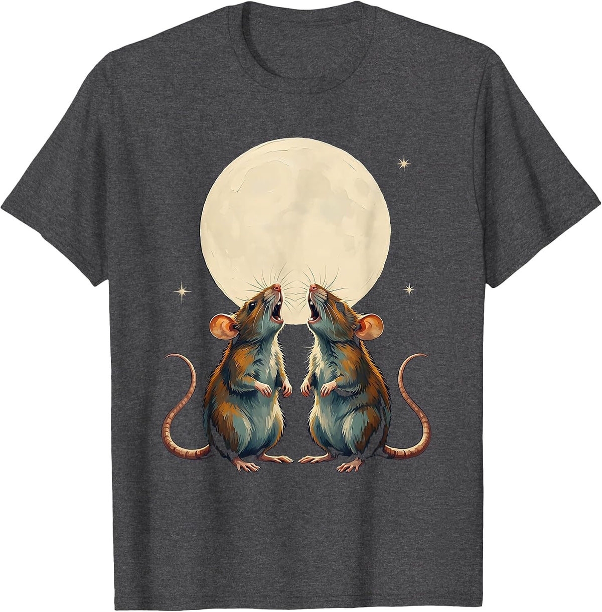 Two Rats Howling At The Moon Funny Pet Lover Humor T-Shirt - Dark Heather Grey