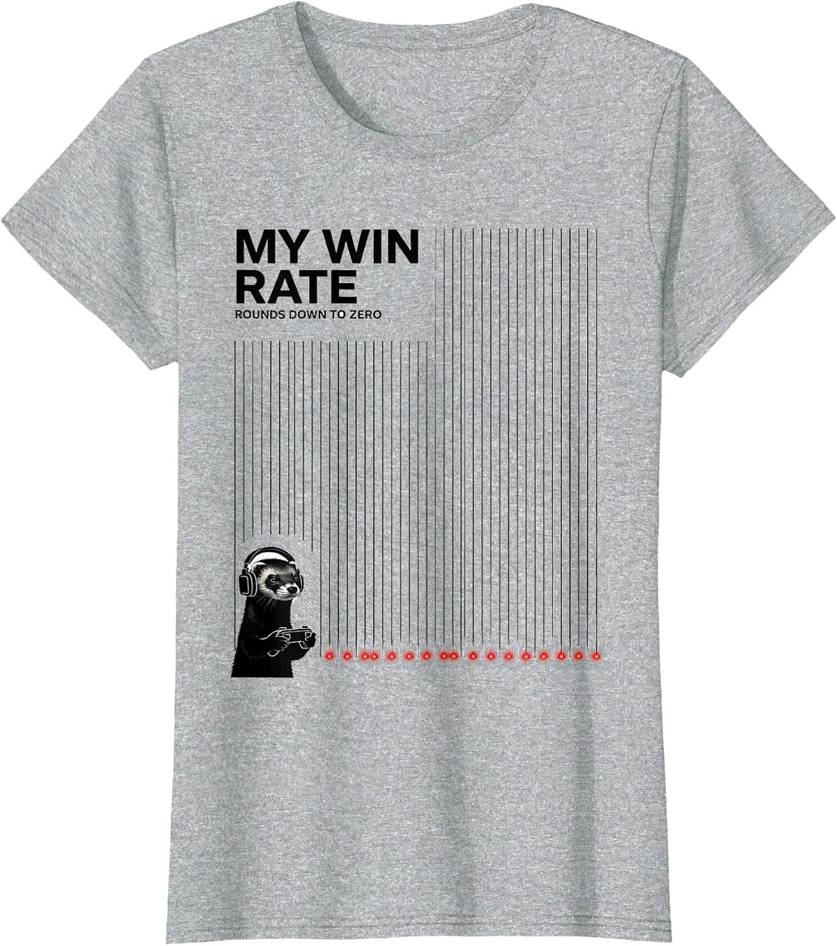 My Win Rate Rounds Down To Zero Funny Anime Gamer Ferret T-Shirt - Heather Grey