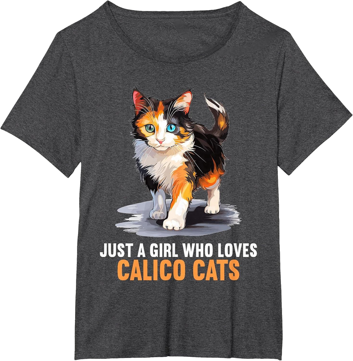 Just a Girl who Loves Calico Cats Calico Cat T-Shirt - Dark Heather Grey