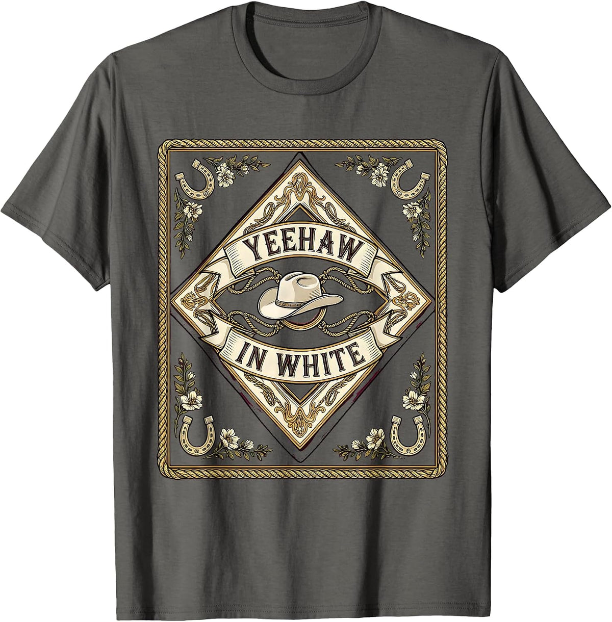 Yeehaw White Cowgirl Western Design T-Shirt - Asphalt Grey