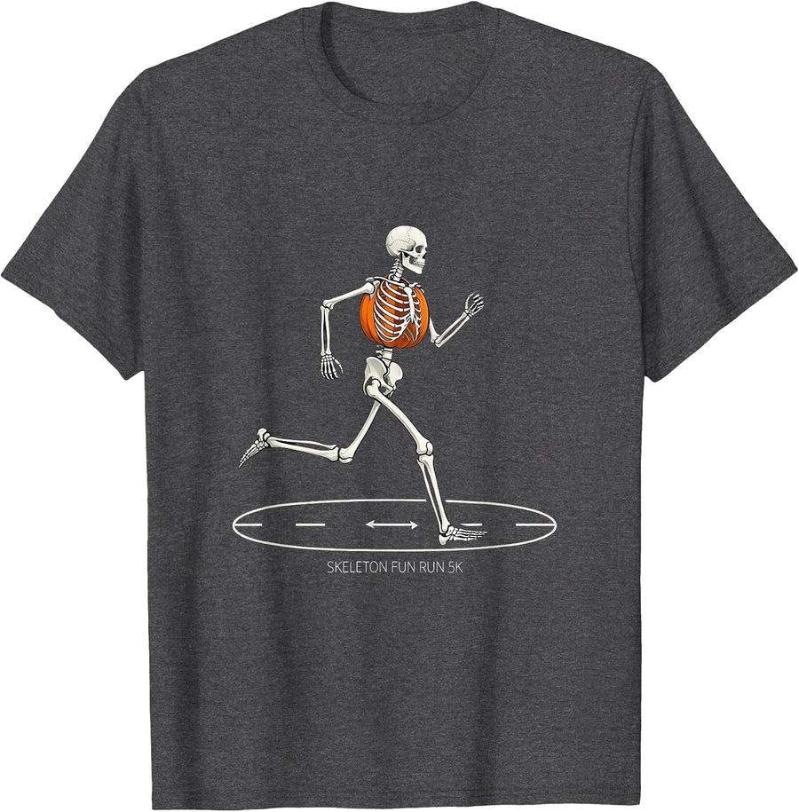 Men's Skeleton Fun Run 5K Funny Halloween Running Matching Family T-Shirt - Dark Heather Grey
