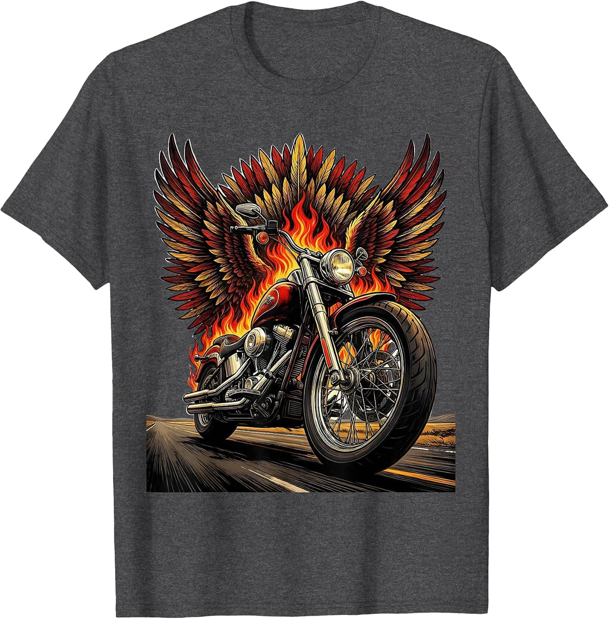 Men's Motorcycle Freedom Open Road Graphic Tee T-Shirt - Dark Heather Grey
