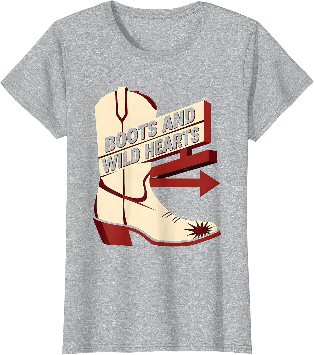 Women's Boots and Wild Hearts Western Design T-Shirt - Heather Grey